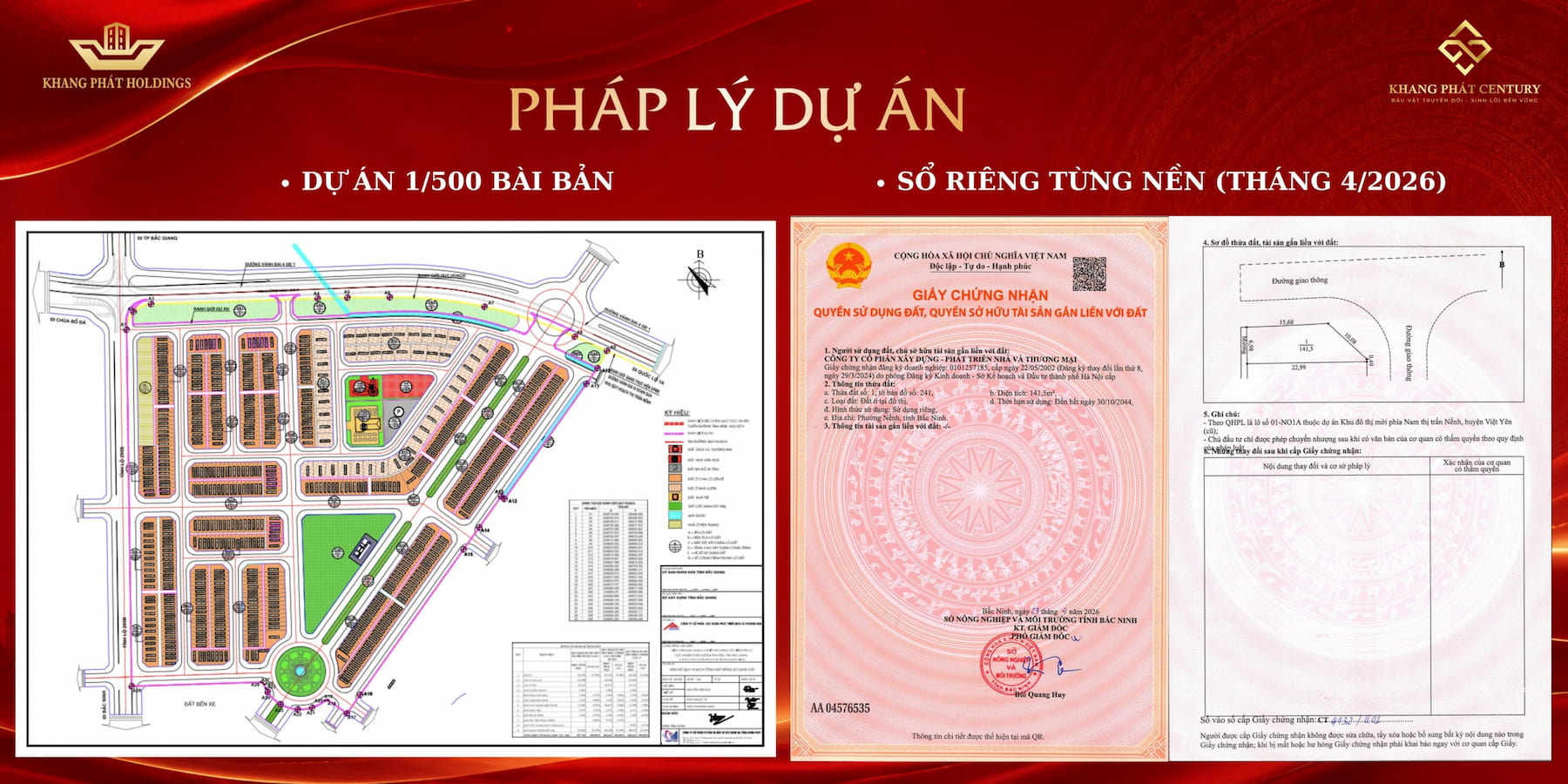Pháp lý Sổ đỏ từng lô Khang Phát Century 